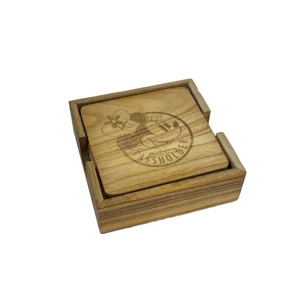 Disney World Land Minnie Mouse Annual Passholder Wooden Coaster Set With Holder - Picture 2 of 13